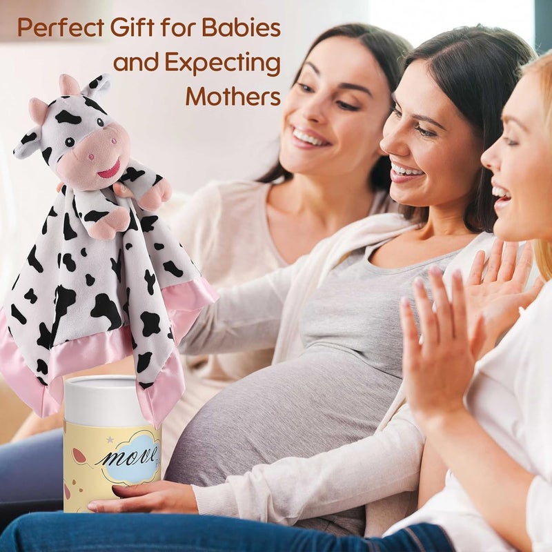 MOVEPAI Baby Security Blanket, Soft Baby Lovey Toy Blanket for Girls, Snuggle Toy Lovie Newborn Gift, Stuffed Animals Cow 16 Inch - Image 4